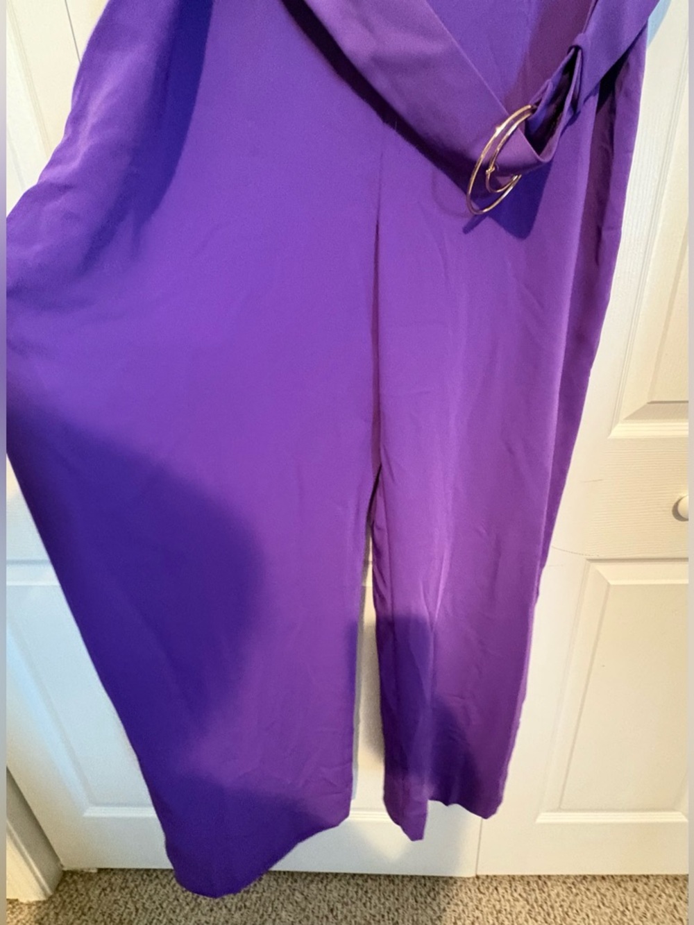 Mango Purple Sleeveless Belted Wide-leg Jumpsuit - Picture 2 of 6